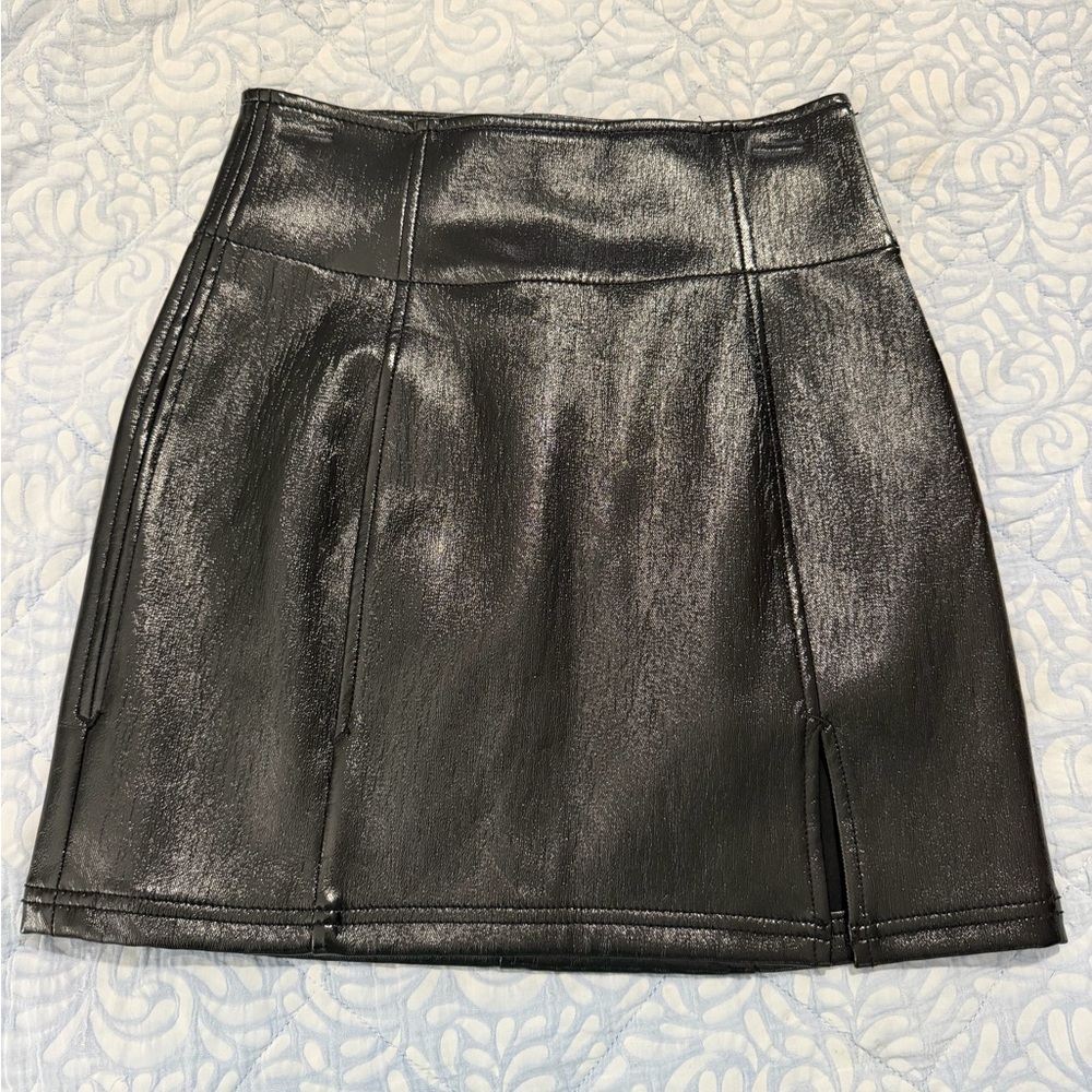 Free People Shiny Black Mini Skirt